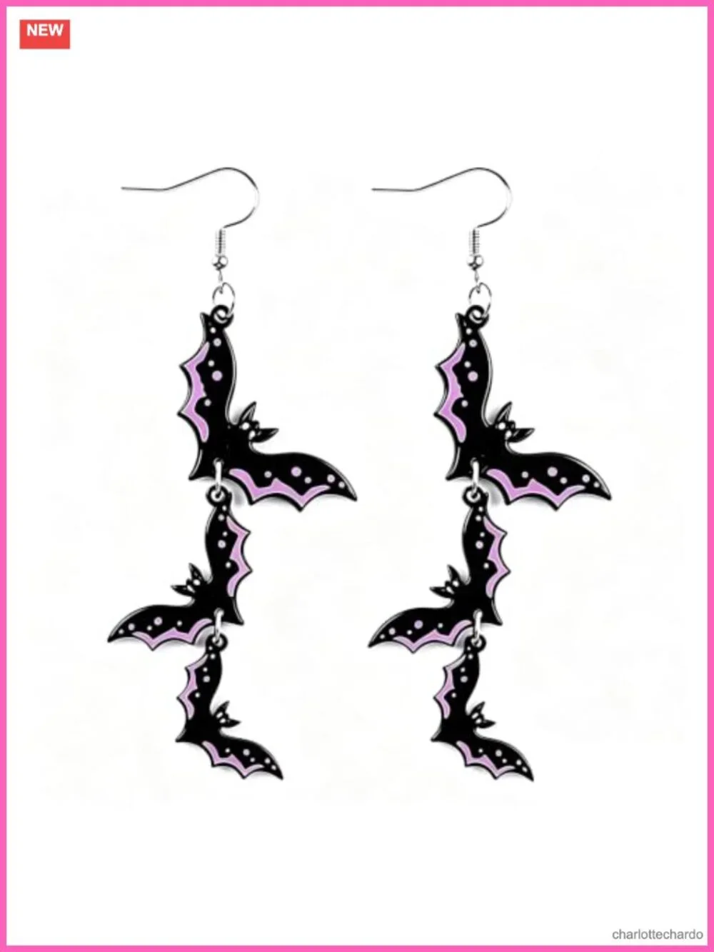Bat Dangle Earrings Acrylic Triple Layer Drop Halloween
